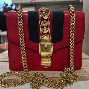 Gucci Red and Gold Crossbody Bag with Chain Detail